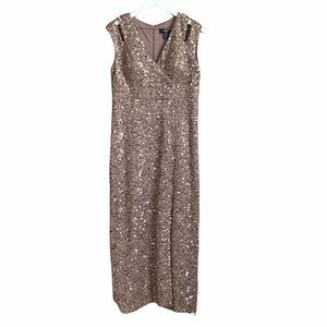 R&M Richards Champagne Sequin Long Formal Dress